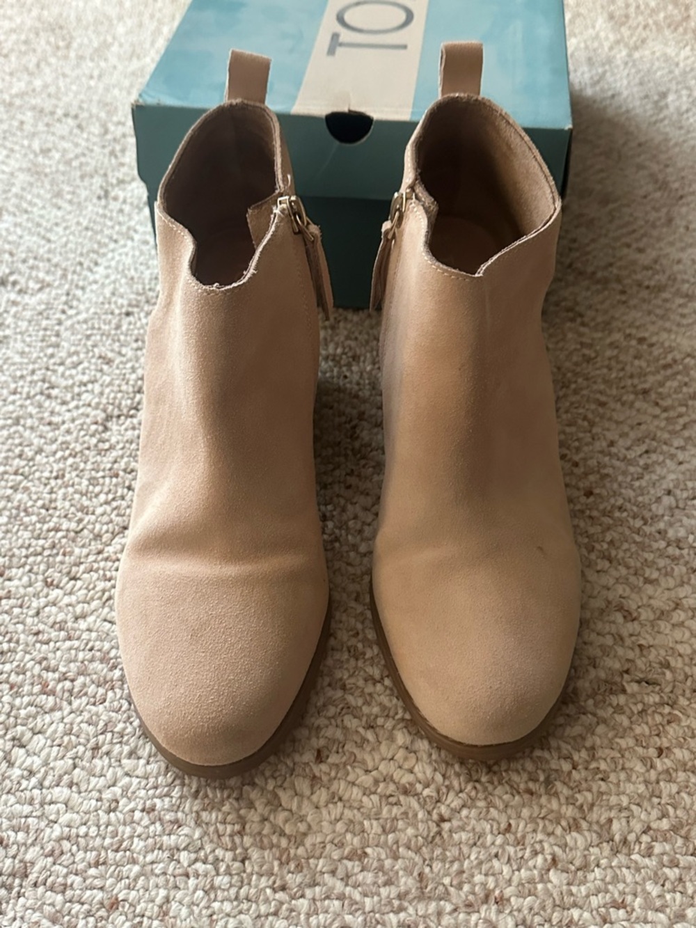 Toms Beige Suede Ankle Booties with Side Zips
